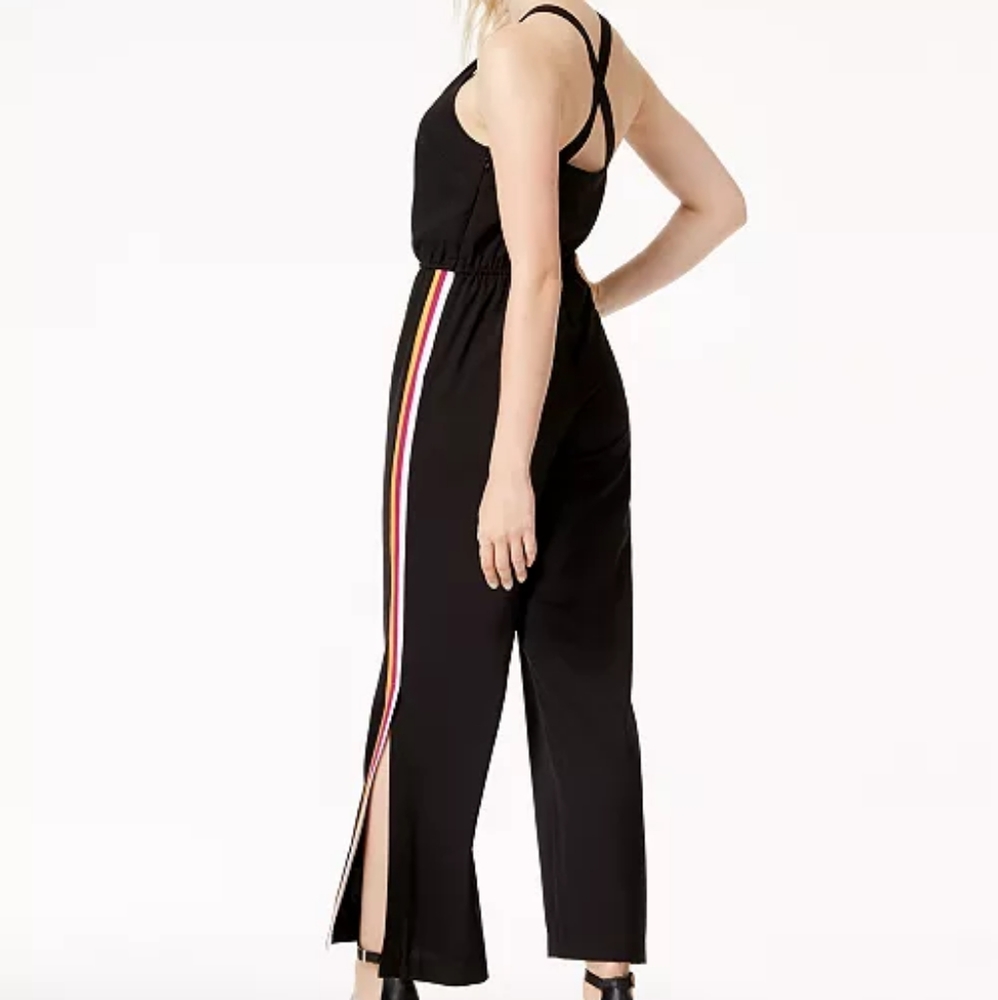 Bar III Womens Black Sleeveless Varsity-Stripe Jumpsuit Size M - Picture 3 of 3